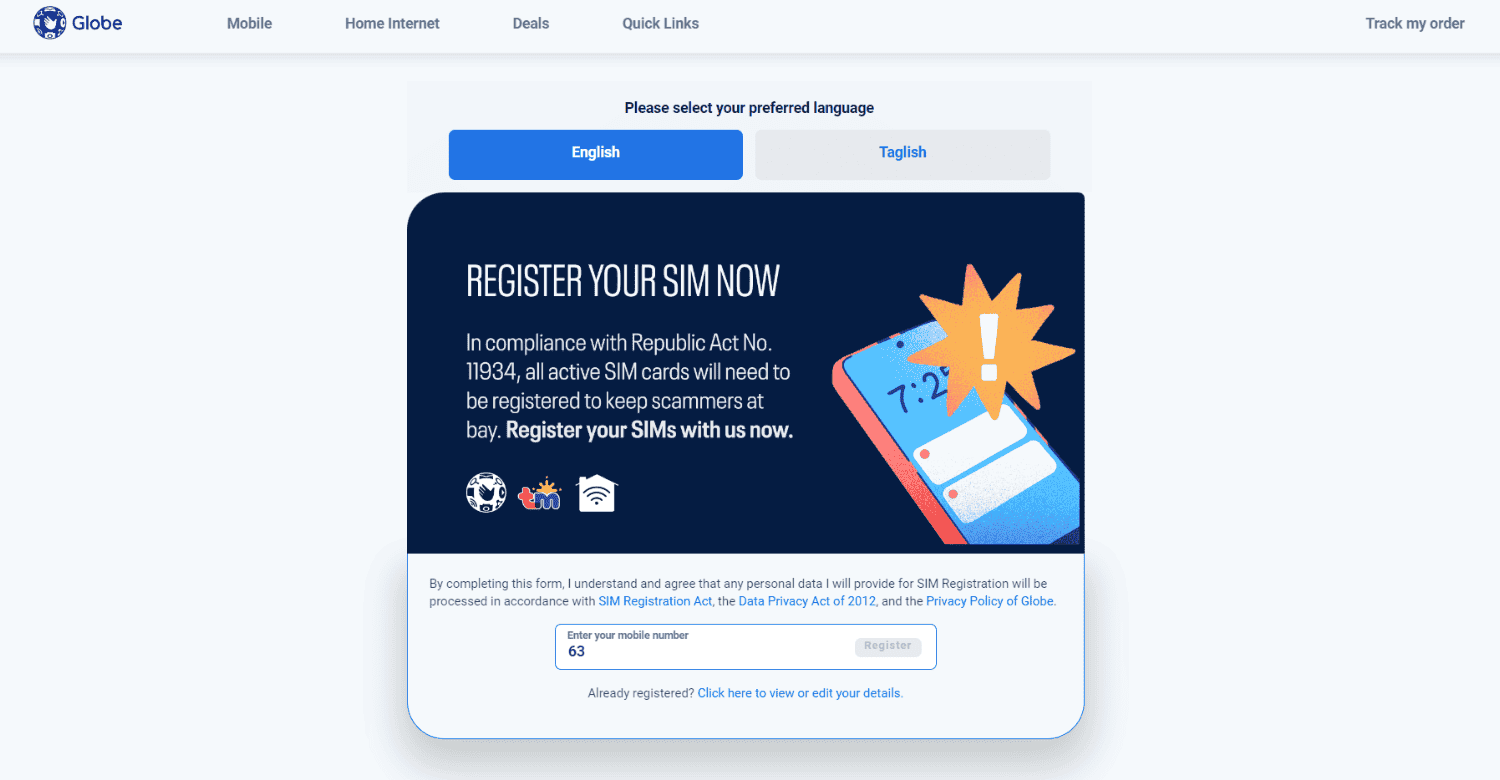 TM Sim Card Online Registration Website