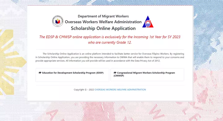 EDSP CMWSP OWWA Scholarships 2023 Online Applocation Portal